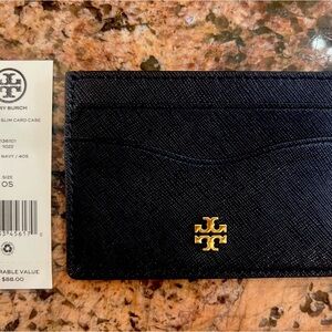 Tory Burch Navy Card Case with Gold Logo